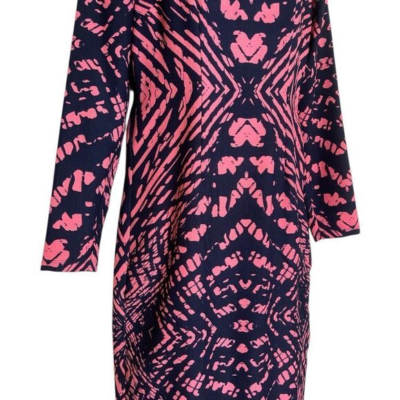 Maggy London Black/Pink Sheath Dress Long Sleeve Crew Neck zip back slit back 4 - Picture 2 of 6